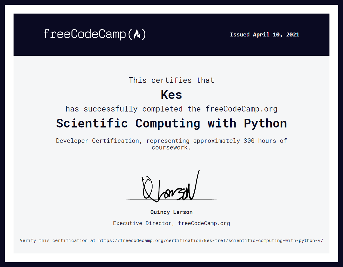 Scientific Computing with Python certificate